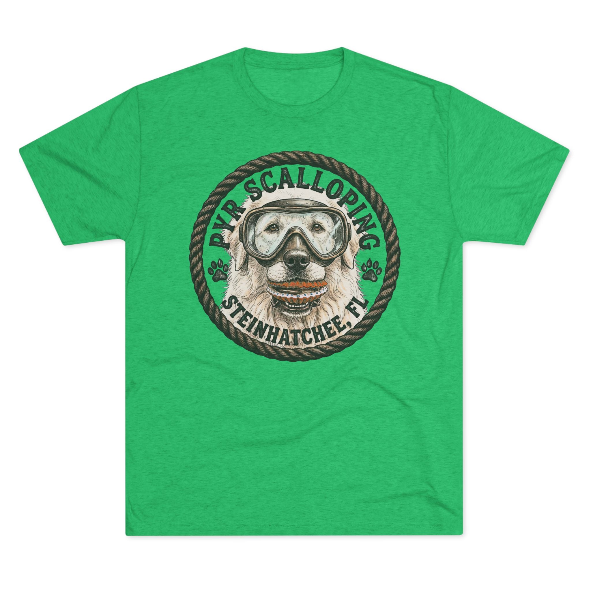 Scalloping Pup Graphic Tee — "Pup Scalloping" Steinhatchee FL Dog Snorkel T-Shirt
