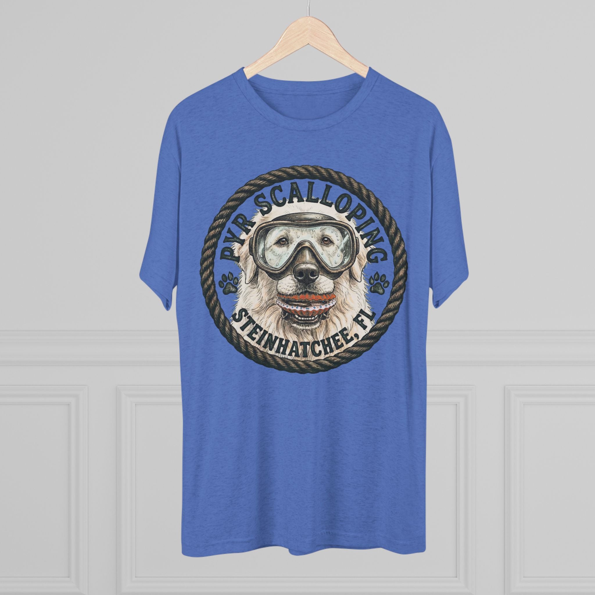 Scalloping Pup Graphic Tee — "Pup Scalloping" Steinhatchee FL Dog Snorkel T-Shirt