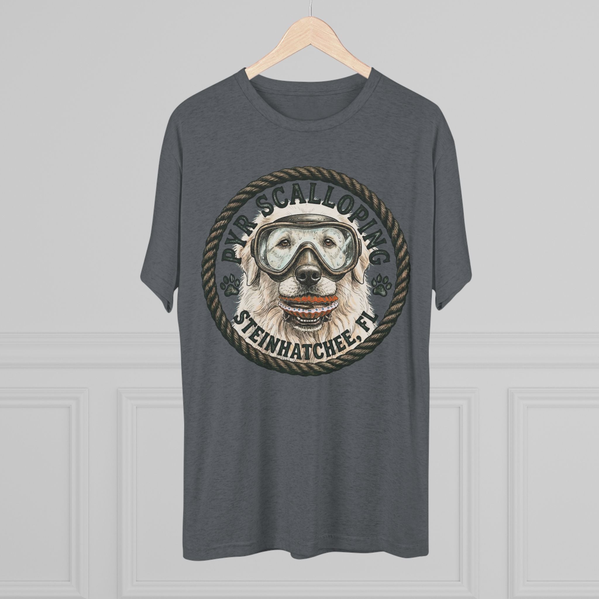 Scalloping Pup Graphic Tee — "Pup Scalloping" Steinhatchee FL Dog Snorkel T-Shirt