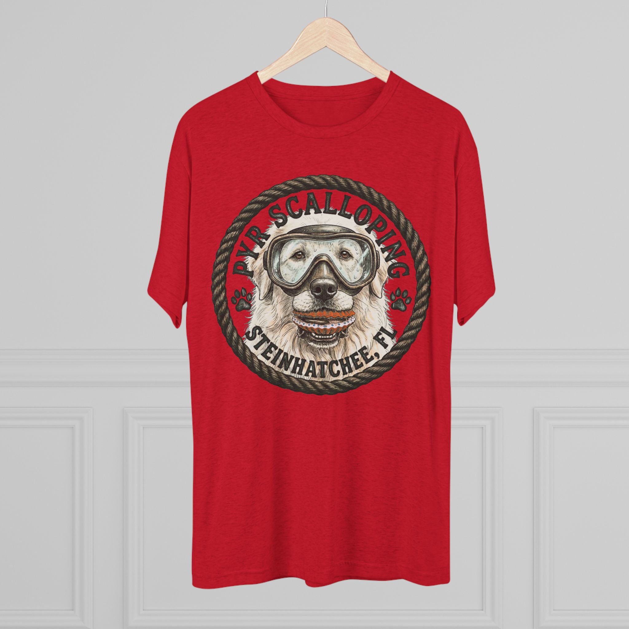 Scalloping Pup Graphic Tee — "Pup Scalloping" Steinhatchee FL Dog Snorkel T-Shirt