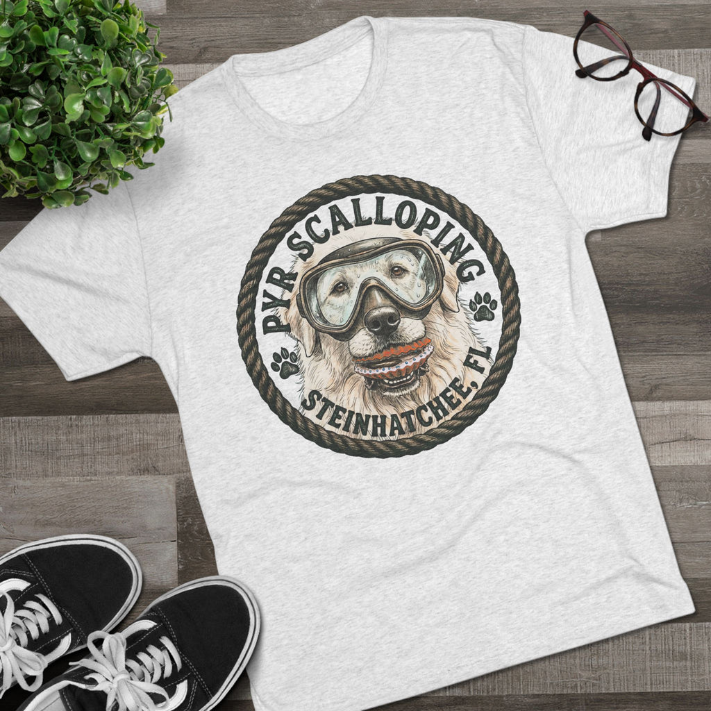 Scalloping Pup Graphic Tee — "Pup Scalloping" Steinhatchee FL Dog Snorkel T-Shirt