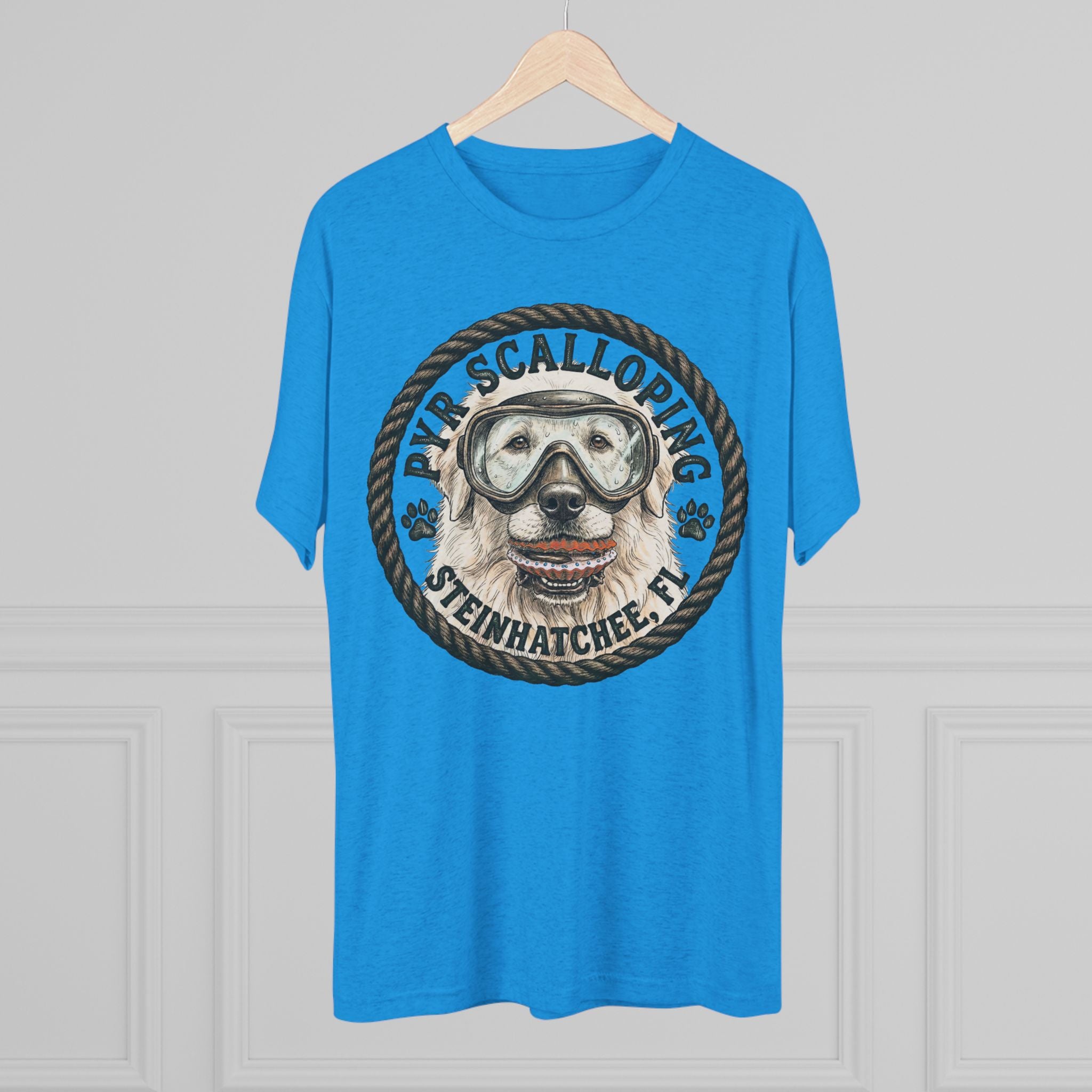 Scalloping Pup Graphic Tee — "Pup Scalloping" Steinhatchee FL Dog Snorkel T-Shirt