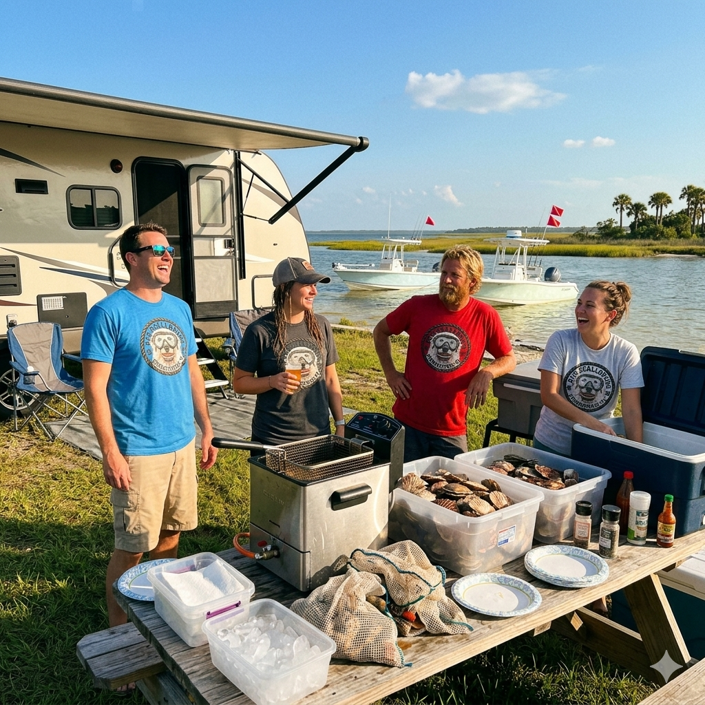 Scalloping Pup Graphic Tee — "Pup Scalloping" Steinhatchee FL Dog Snorkel T-Shirt