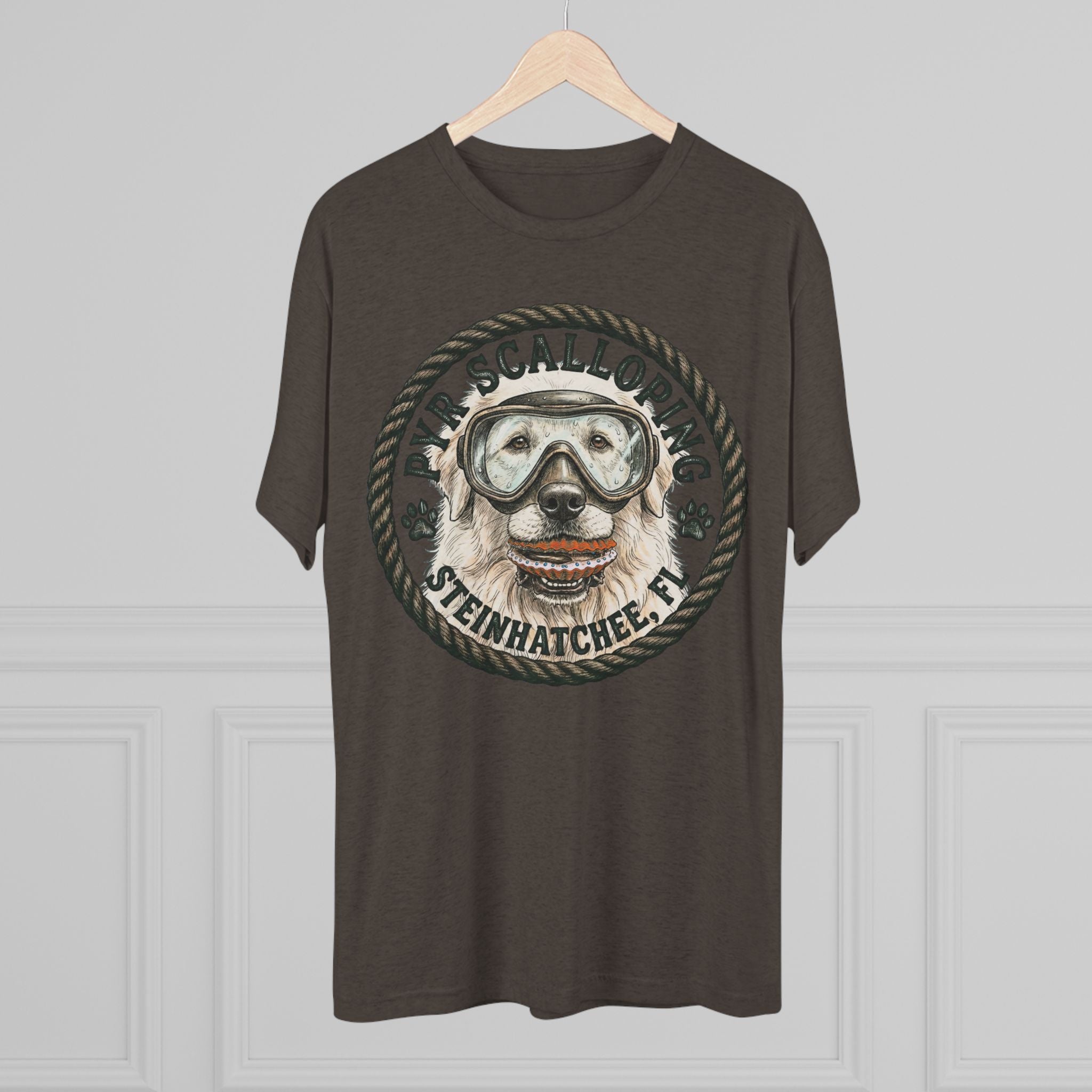 Scalloping Pup Graphic Tee — "Pup Scalloping" Steinhatchee FL Dog Snorkel T-Shirt