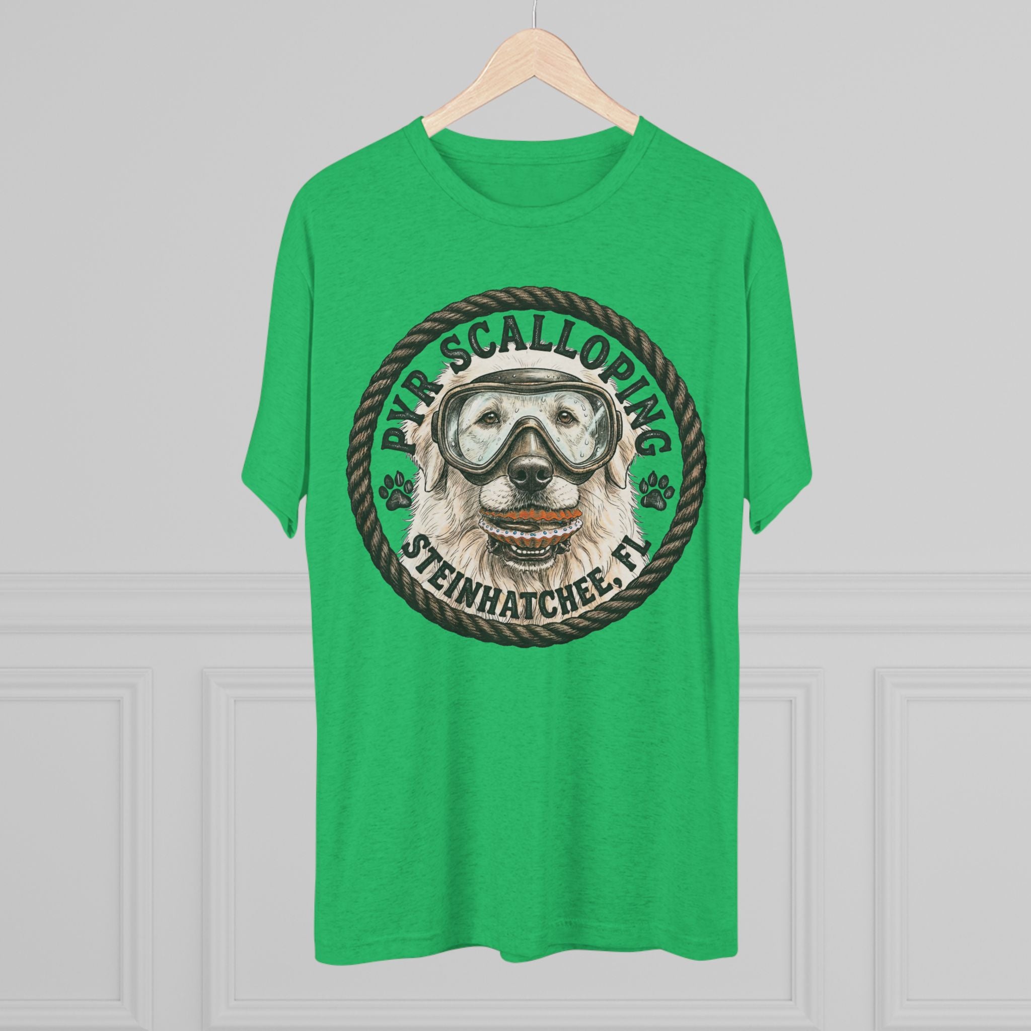 Scalloping Pup Graphic Tee — "Pup Scalloping" Steinhatchee FL Dog Snorkel T-Shirt